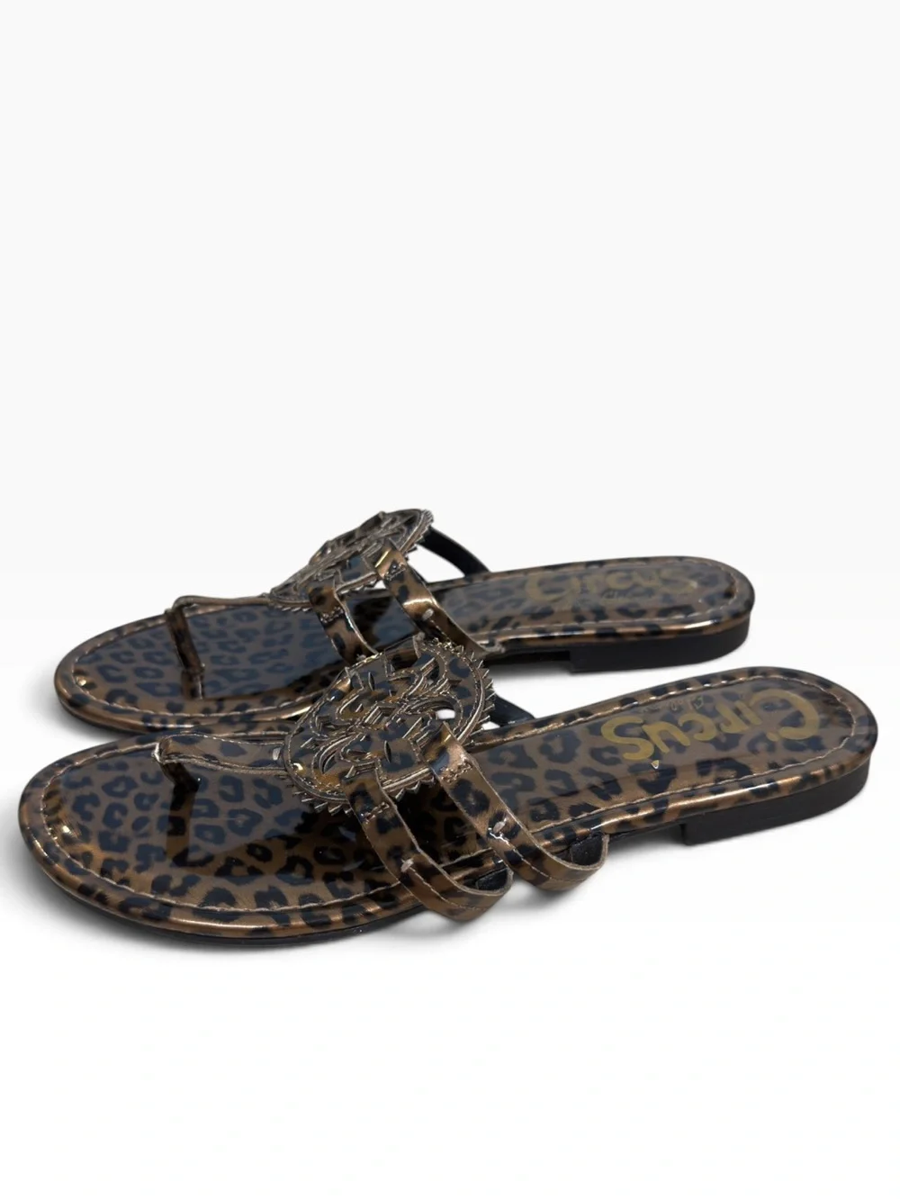 Circus by Sam Edelman Canyon Leopard Patent Medallion Thong Sandals Size US 7.5